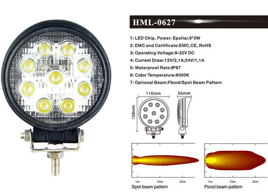 2160lm industria delle luci di inondazione del lavoro del giro LED 27W che estrae illuminazione fuori strada